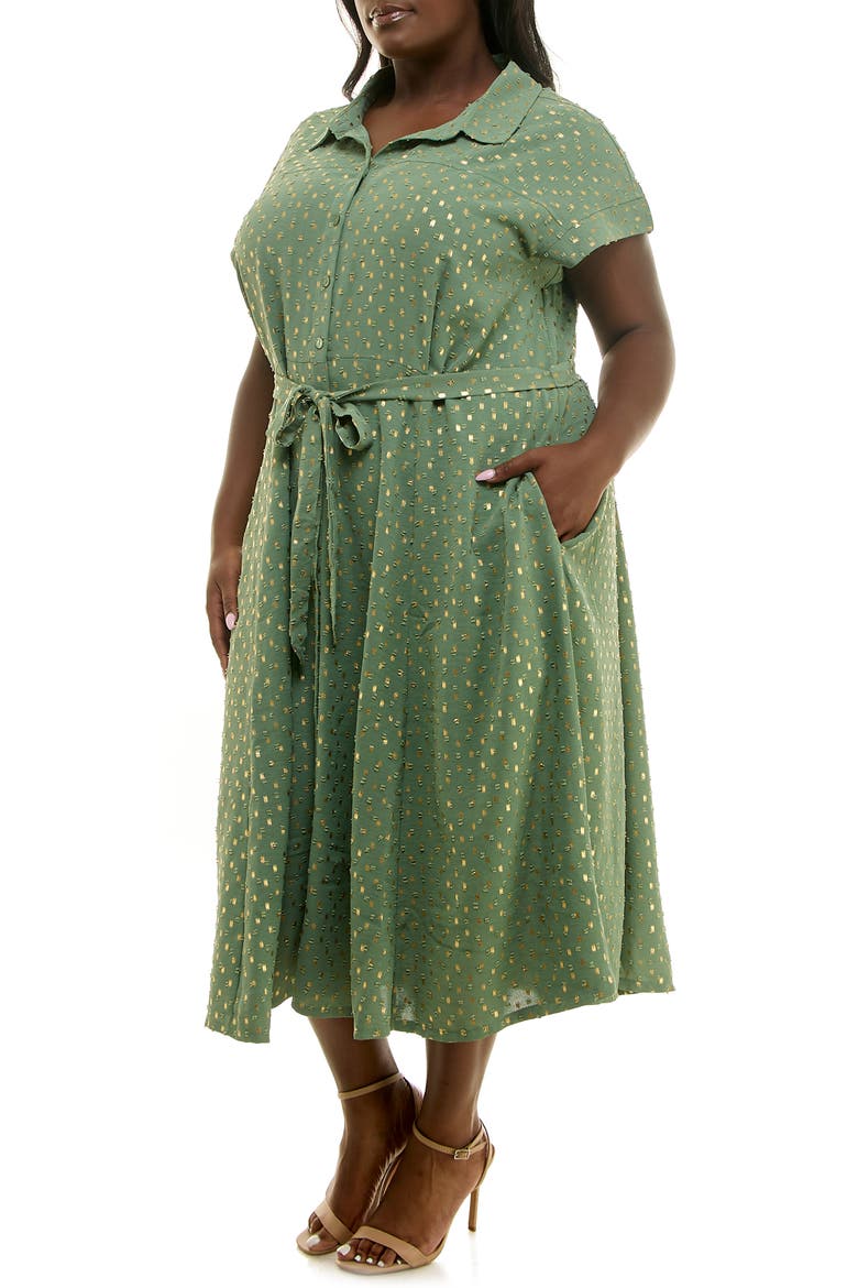 Short Sleeve Clip Dot Shirtdress, Alternate, color, SAGE/ GOLD