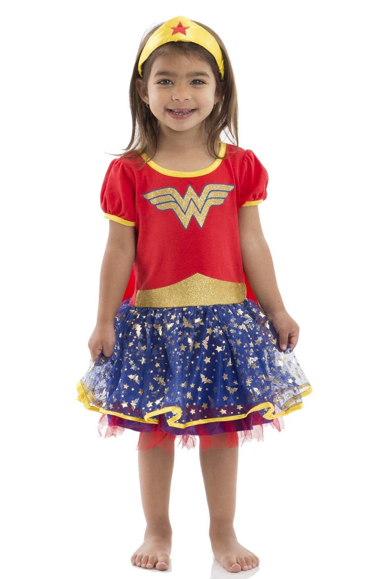 Justice League Wonder Woman Costume Dress Cape and Headband Set, Alternate, color, Wonder Woman Red