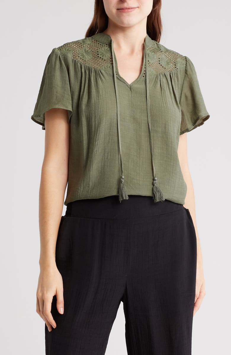 Nanette Lepore Eyelet Inset Top, Main, color, 