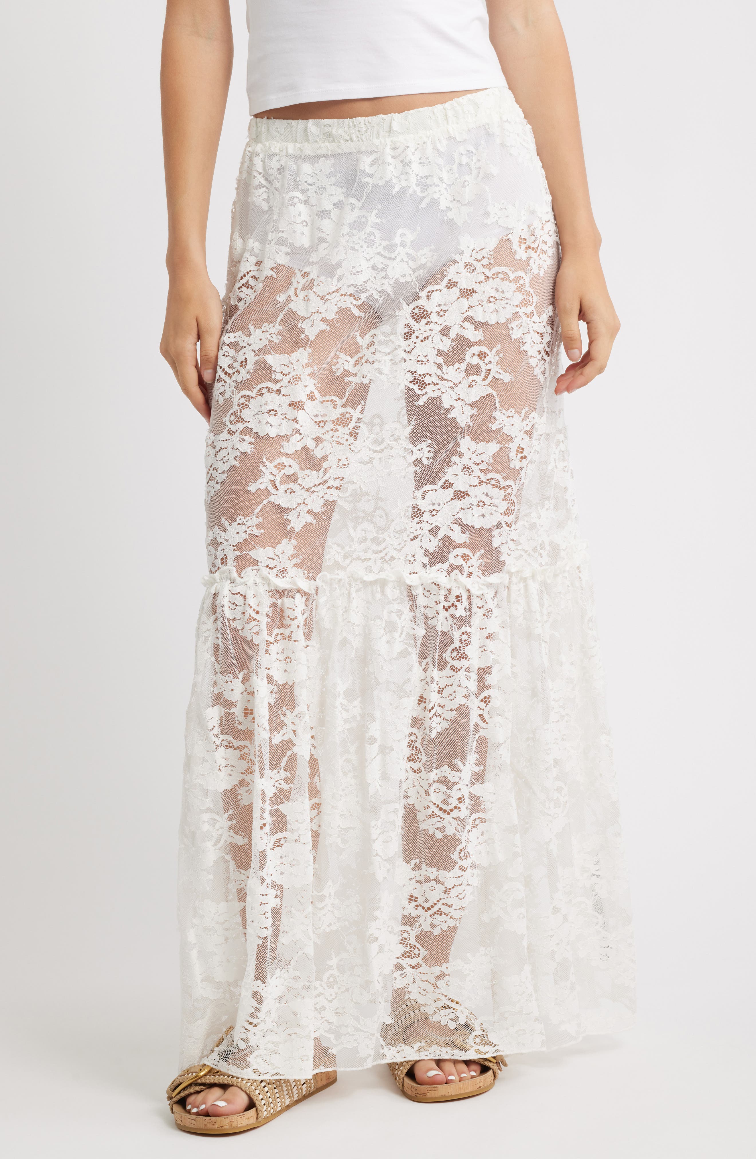Topshop Sheer Lace Maxi Skirt