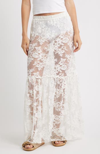 Topshop Sheer Lace Maxi Skirt In Multi