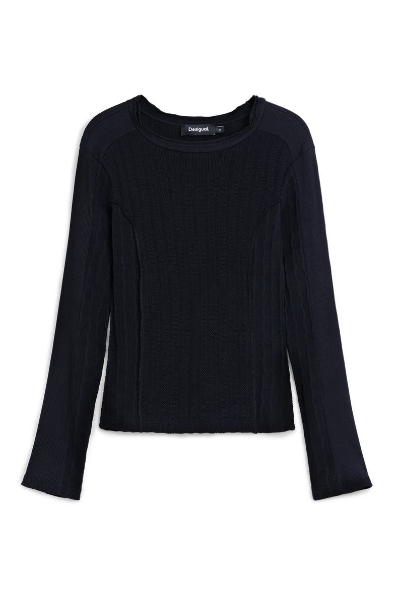 Charm Pointelle Stretch Cotton Top, Alternate, color, BLACK