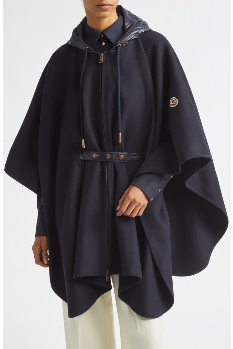 Zip Padded Wool Blend Hooded Cape, Main, color, BLUE