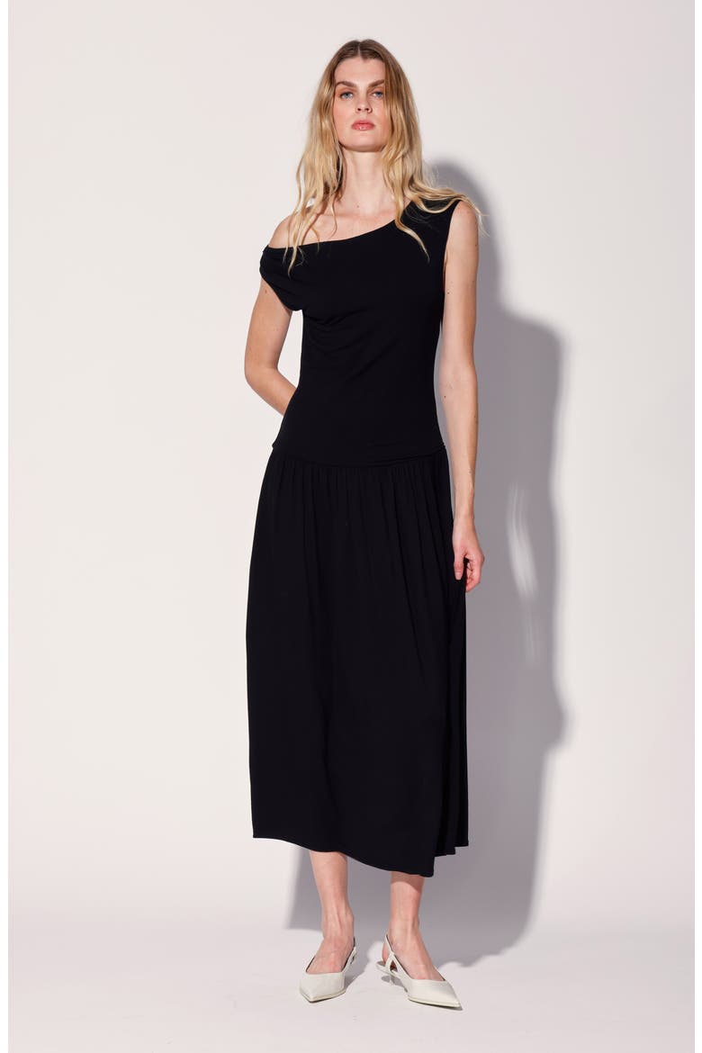 Fatima One-Shoulder Midi Dress, Alternate, color, BLACK