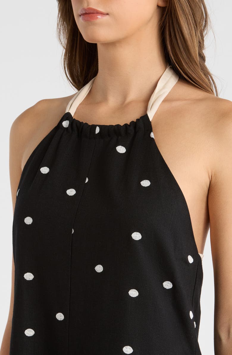MAUDE CLUB Nica Polka Dot Romper, Alternate, color, Black Sand