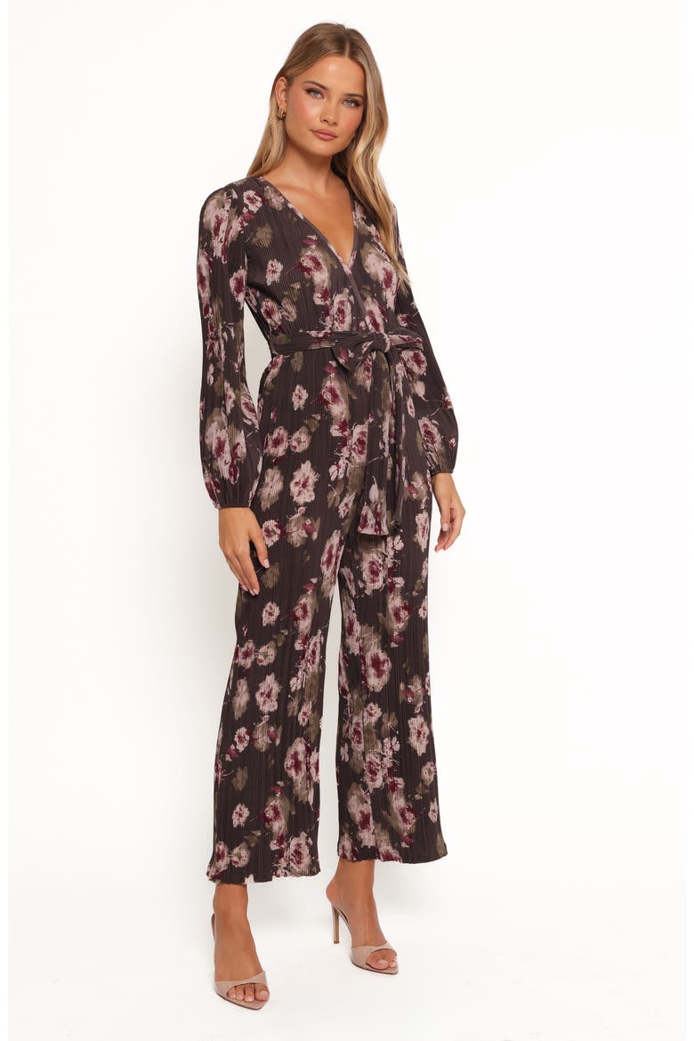 Solange Floral Long Sleeve Plissé Jumpsuit, Alternate, color, STEEL GREY FLORAL