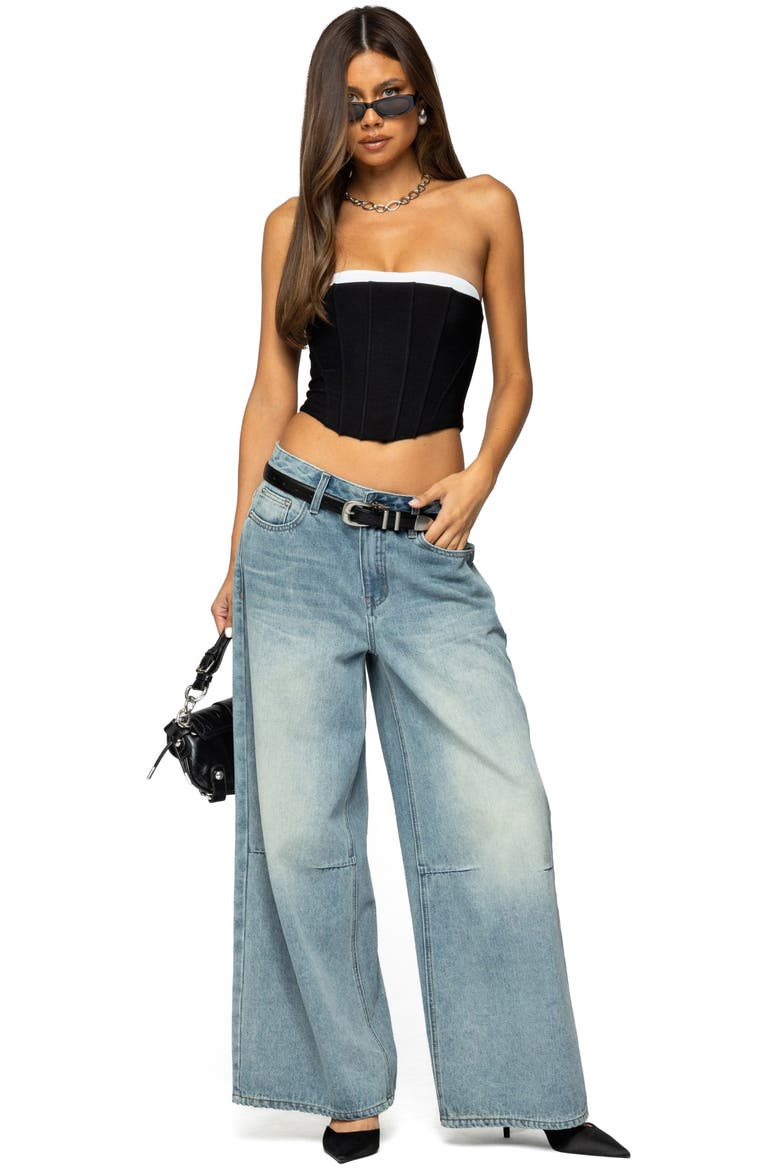 Ryla Contrast Detail Mesh Corset Top, Alternate, color, BLACK-AND-WHITE