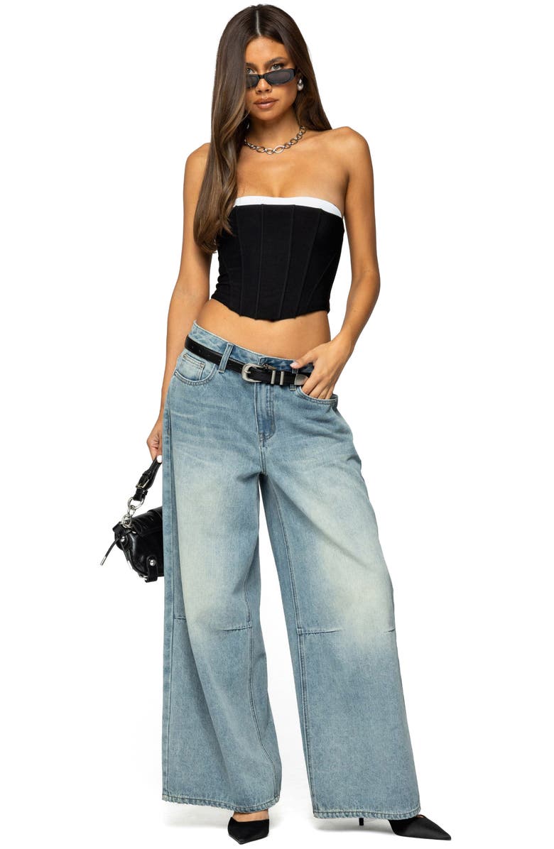 EDIKTED Ryla Contrast Detail Mesh Corset Top, Alternate, color, Black-And-White