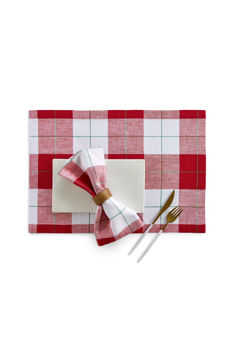 Linen Placemats Set od 4, 14 x 20" - Very Merry Plaid, Alternate, color, Very Merry