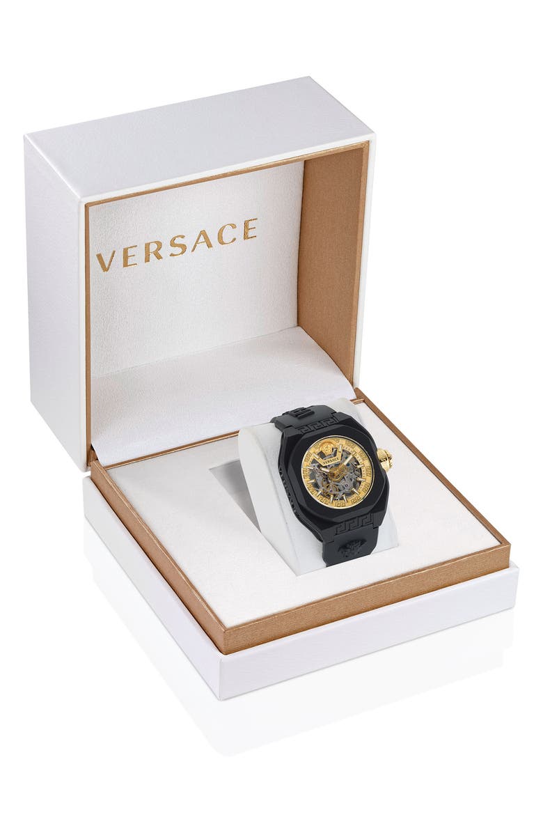 Versace V-Legend Skeleton Recycled Polyurethane Strap Watch, 42mm, Alternate, color, 