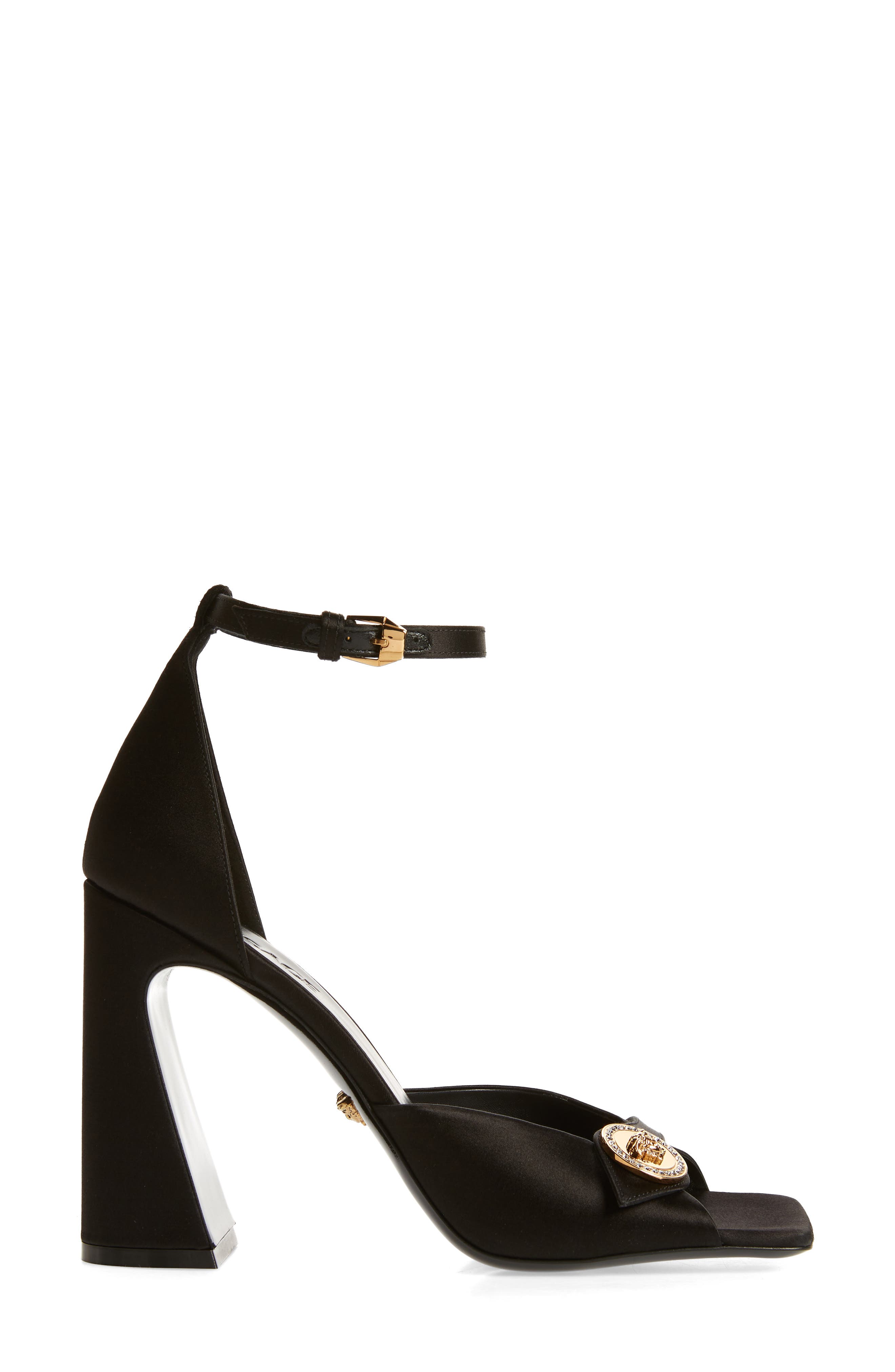 Versace Crystal Medusa Medallion Ankle Strap Sandal, Alternate, color, 