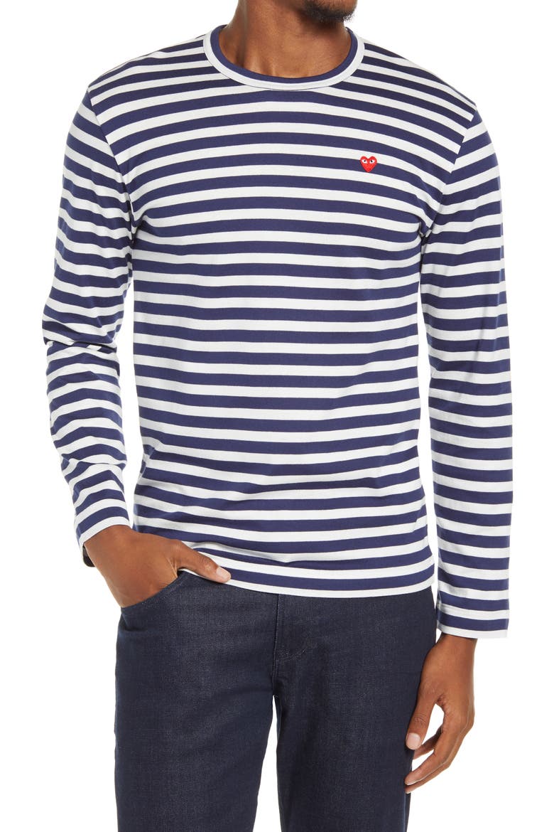 Stripe Long Sleeve Cotton T-Shirt, Main, color, NAVY