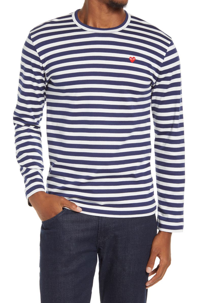 Comme des Garçons PLAY Stripe Long Sleeve Cotton T-Shirt, Main, color, 