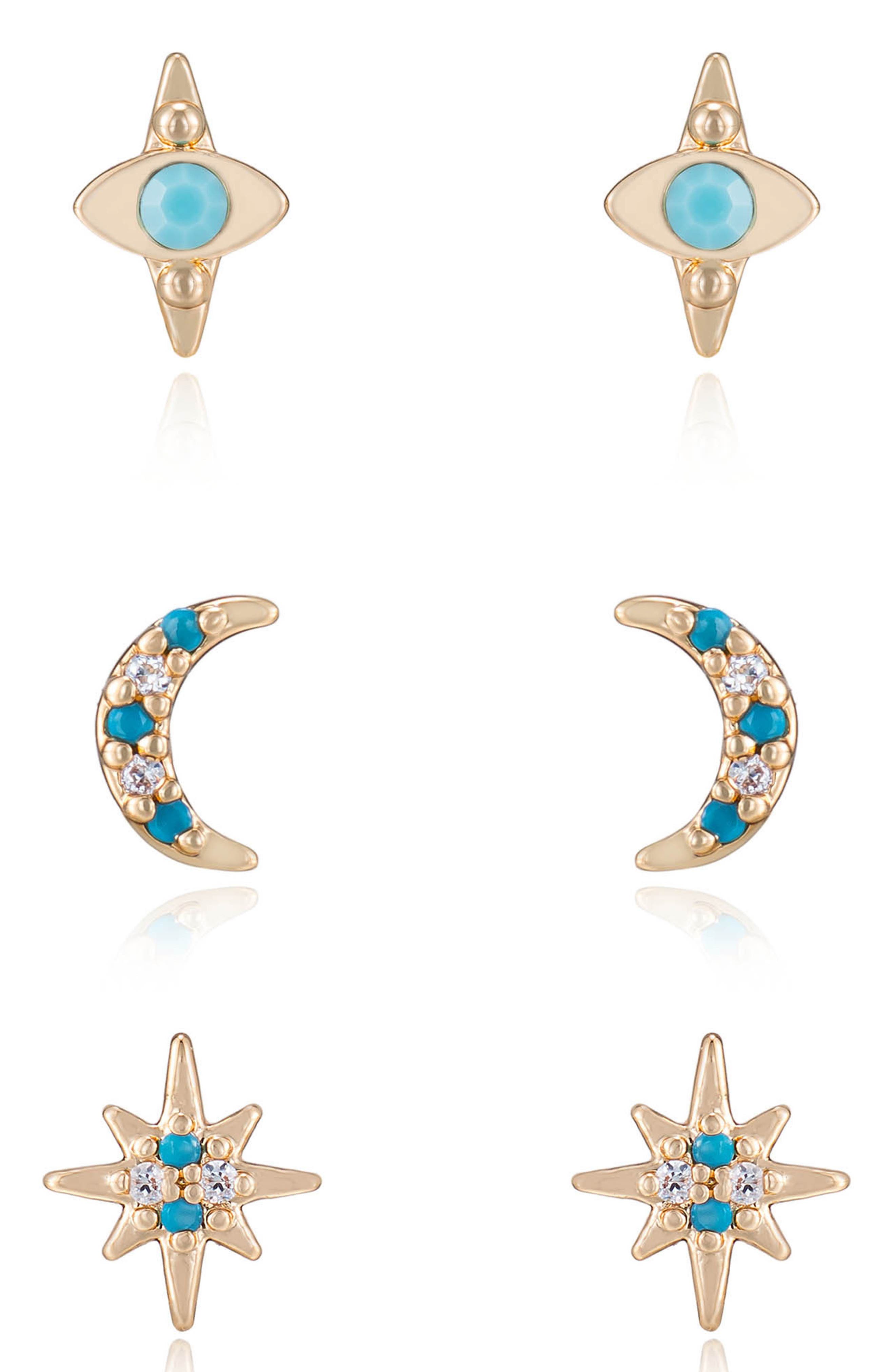 Set of 3 Celestial Stud Earrings