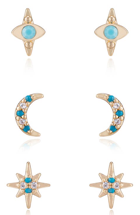 Set of 3 Celestial Stud Earrings
