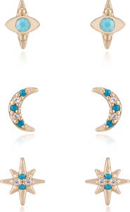 Ettika Set of 3 Celestial Stud Earrings