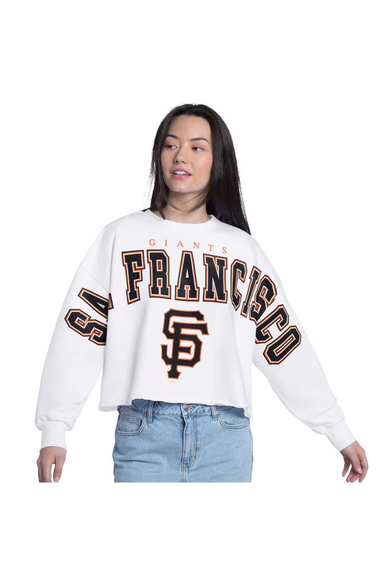 Women's G-III 4Her by Carl Banks White San Francisco Giants Bleachers Cropped Pullover Sweatshirt, Main, color, White