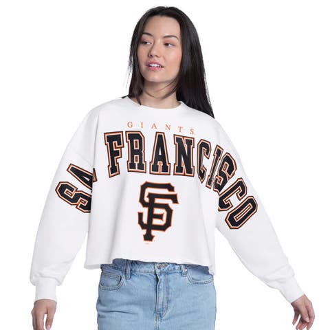 Women's G-III 4Her by Carl Banks White San Francisco Giants Bleachers Cropped Pullover Sweatshirt