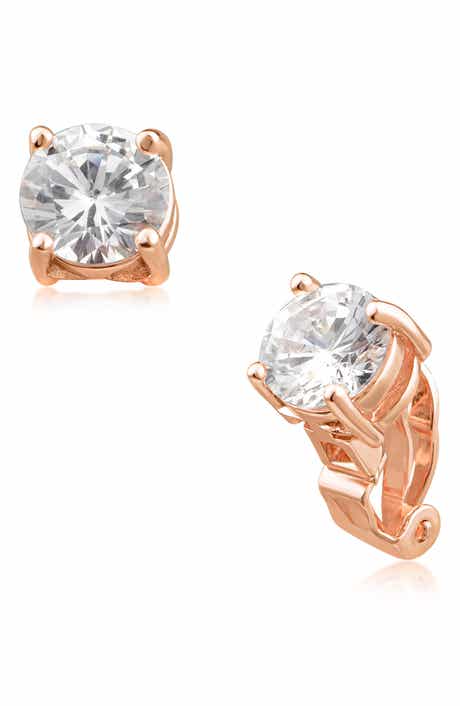 CZ by Kenneth Jay Lane Rhodium Plated Brilliant Round CZ Stud Clip-On Earrings
