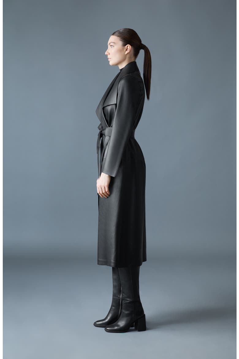 Mai Leather Trench Coat, Alternate, color, BLACK