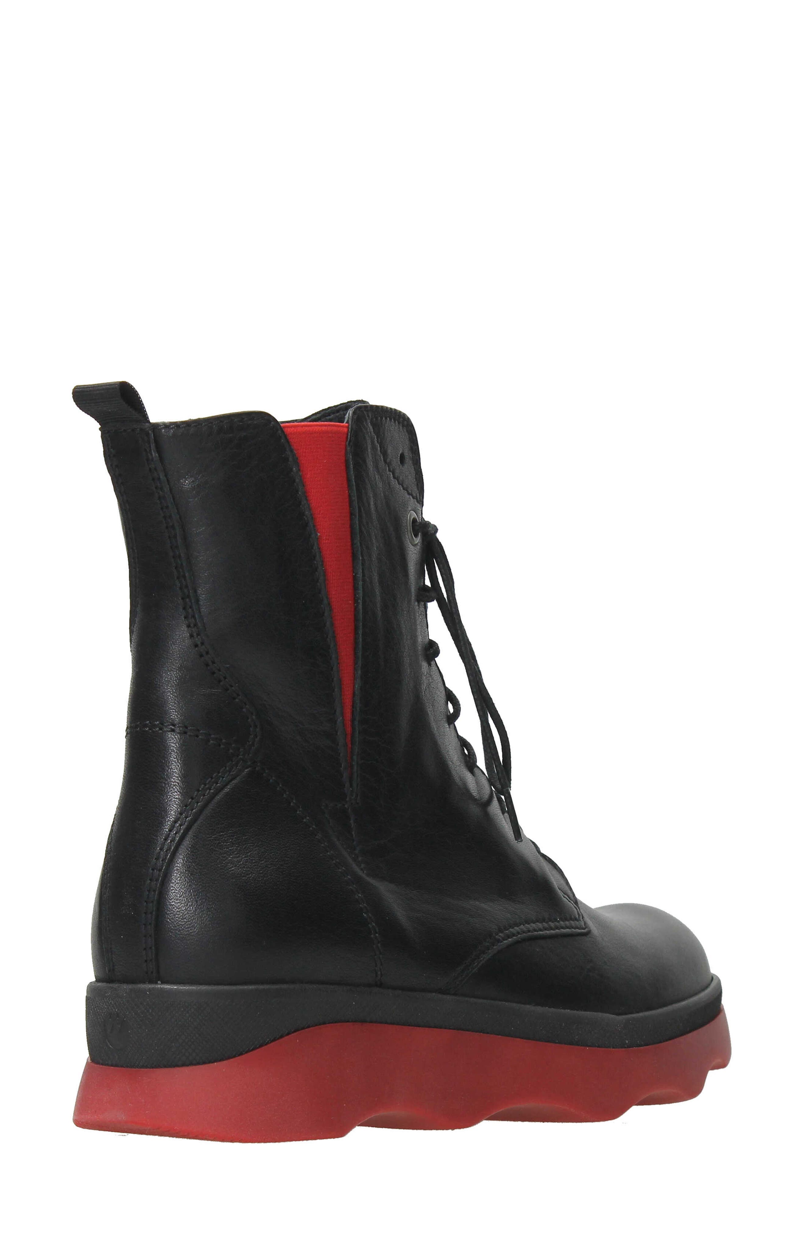 Wolky Akita Water Resistant Combat Boot, Alternate, color, Black-Red