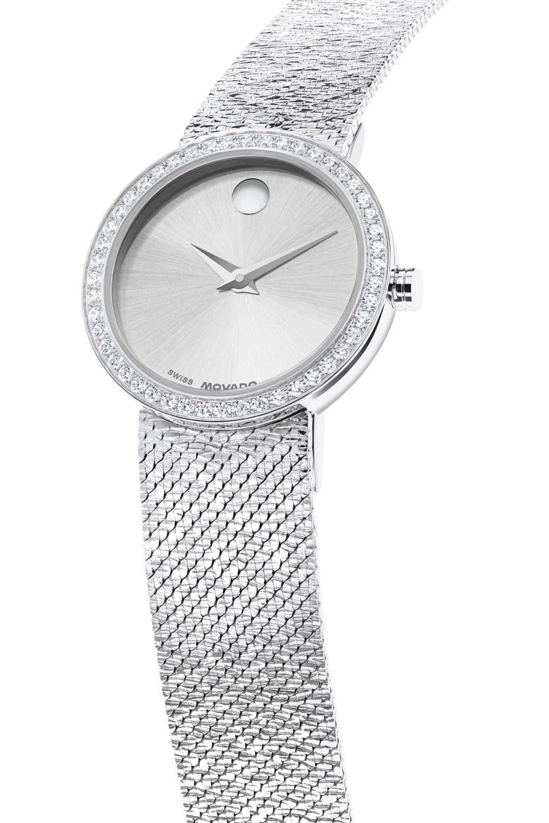 Museum Velura Lab Grown Diamond Mesh Strap Watch, 25mm, Alternate, color, SILVER