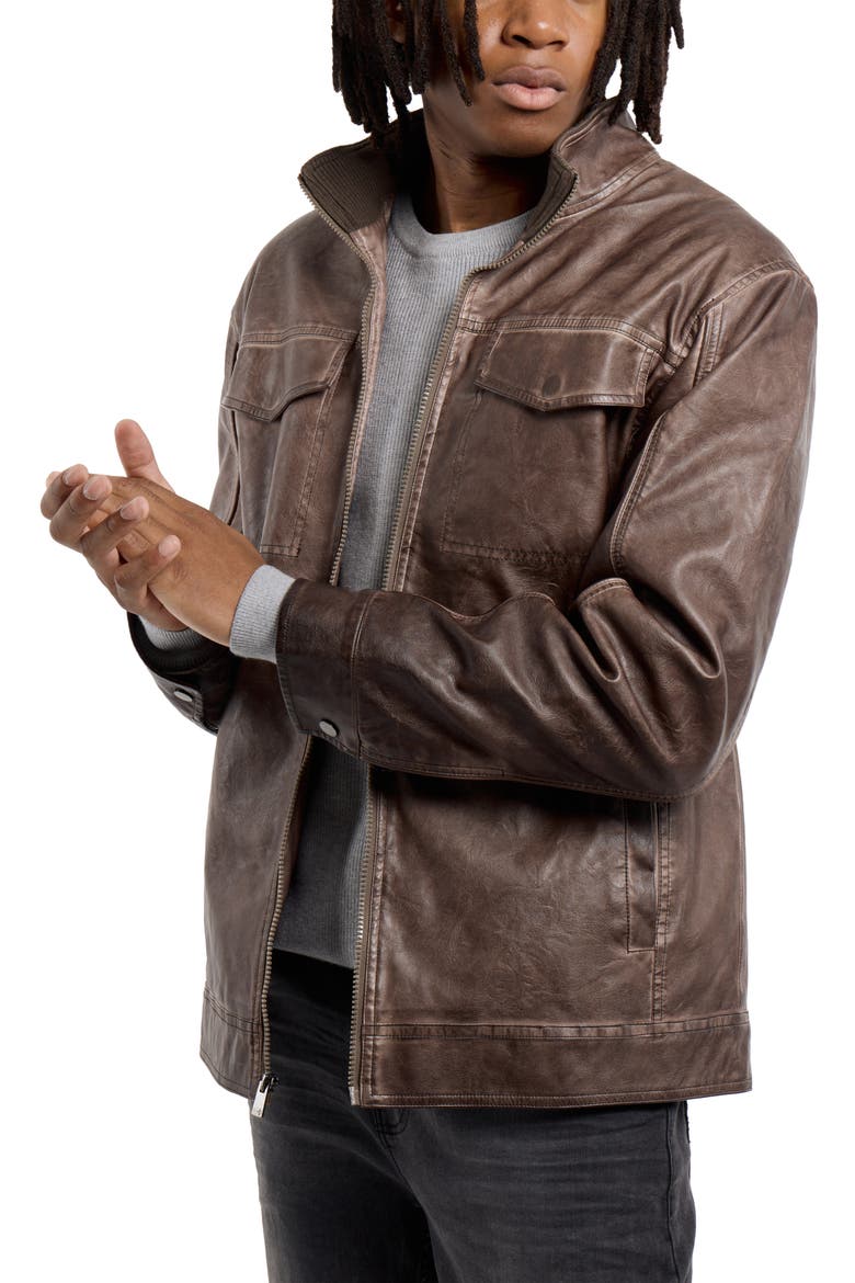 Faux Leather Jacket, Alternate, color, BROWN