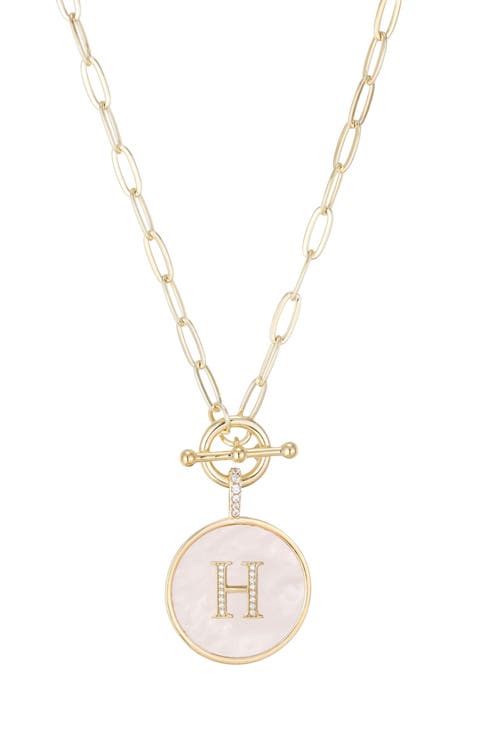 14K Gold Plated Mother-of-Pearl Initial Pendant Necklace