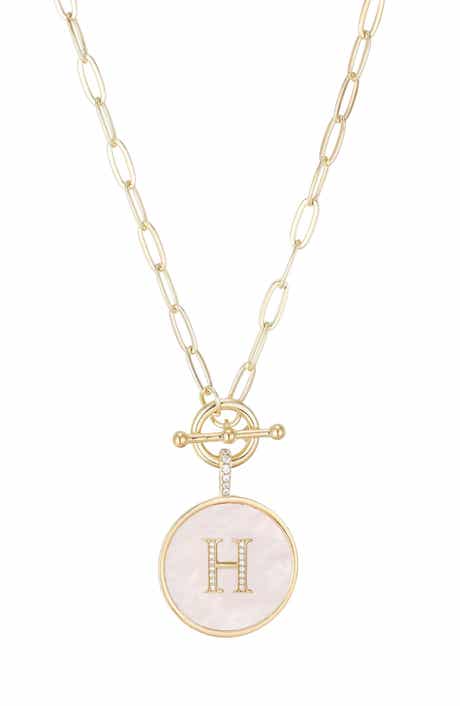 14K Gold Plated Mother-of-Pearl Initial Pendant Necklace