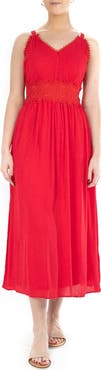 Nina Leonard Sleeveless Lace Trim Maxi Dress
