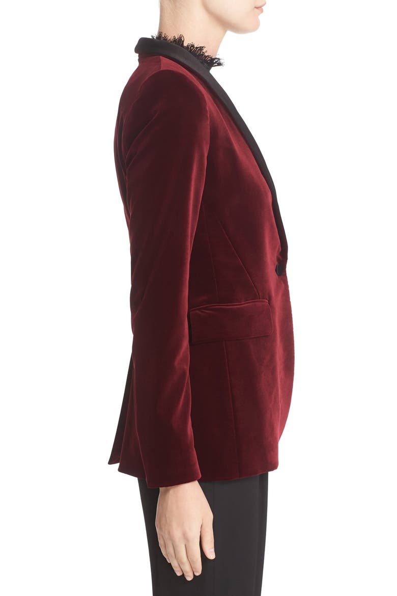 'Macey' Satin Lapel Velvet One-Button Blazer, Alternate, color, BORDEAUX/ BLACK