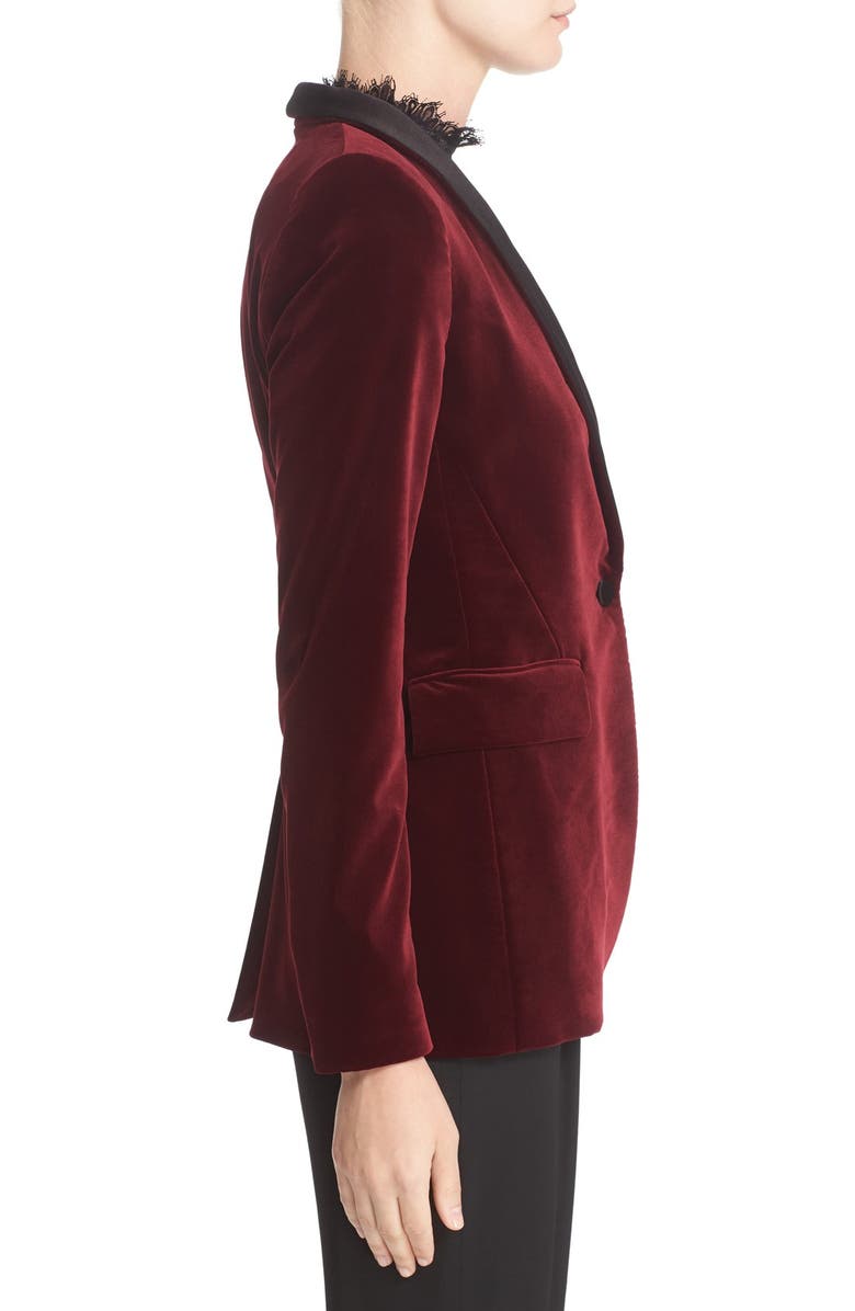 Alice + Olivia 'Macey' Satin Lapel Velvet One-Button Blazer, Alternate, color,