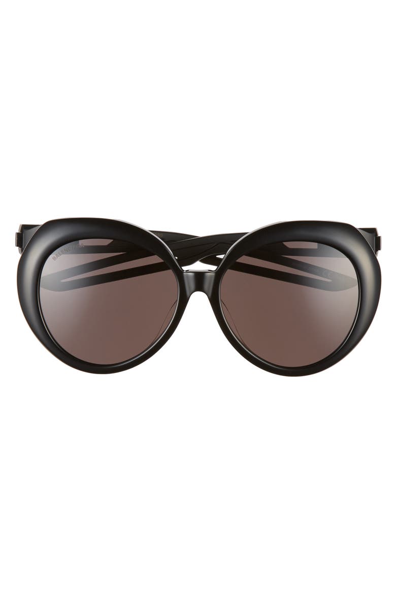 56mm Round Sunglasses, Alternate, color, SHINY BLACK/ GREY