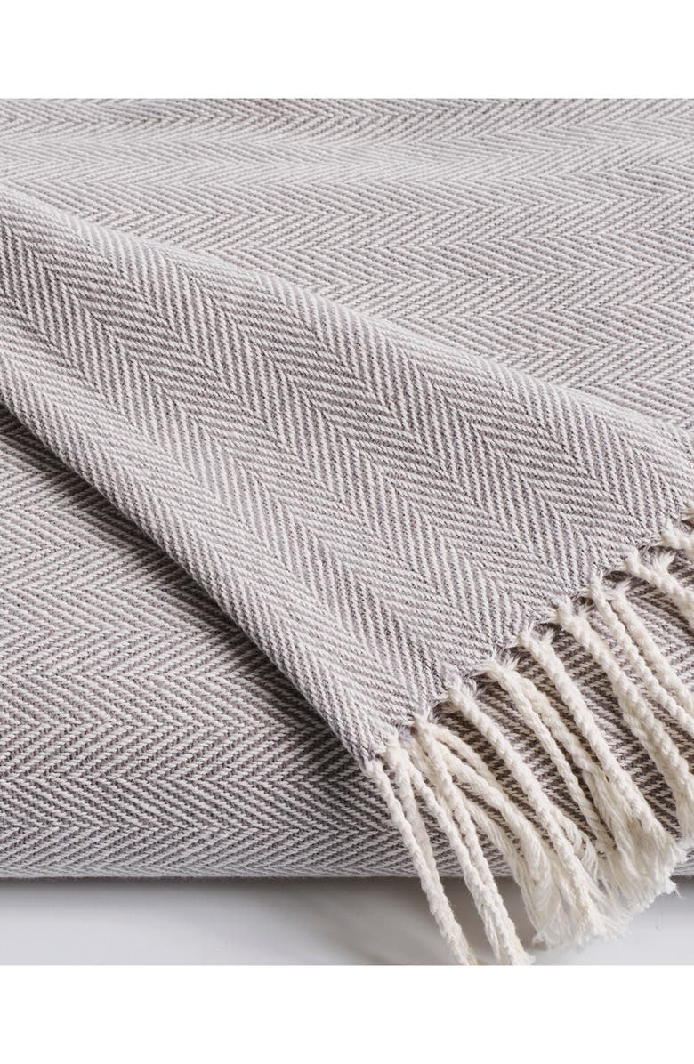 Petite Plume Herringbone Fringe Cotton Throw Blanket, Alternate, color, Grey