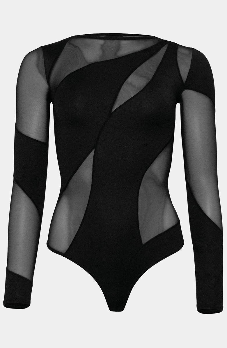 OW Collection SPIRAL Bodysuit, Alternate, color, Black