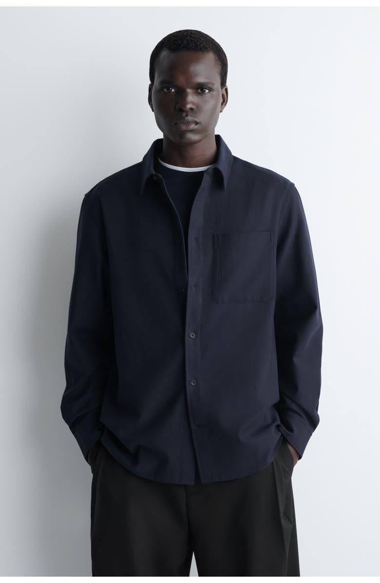 COS Relaxed Brushed Cotton-blend Shirt, Main, color, Navy