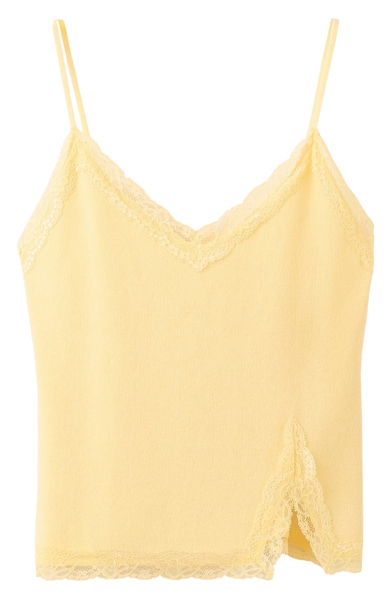 MANGO Lace Detail Rib Camisole, Alternate, color, Pastel Yellow