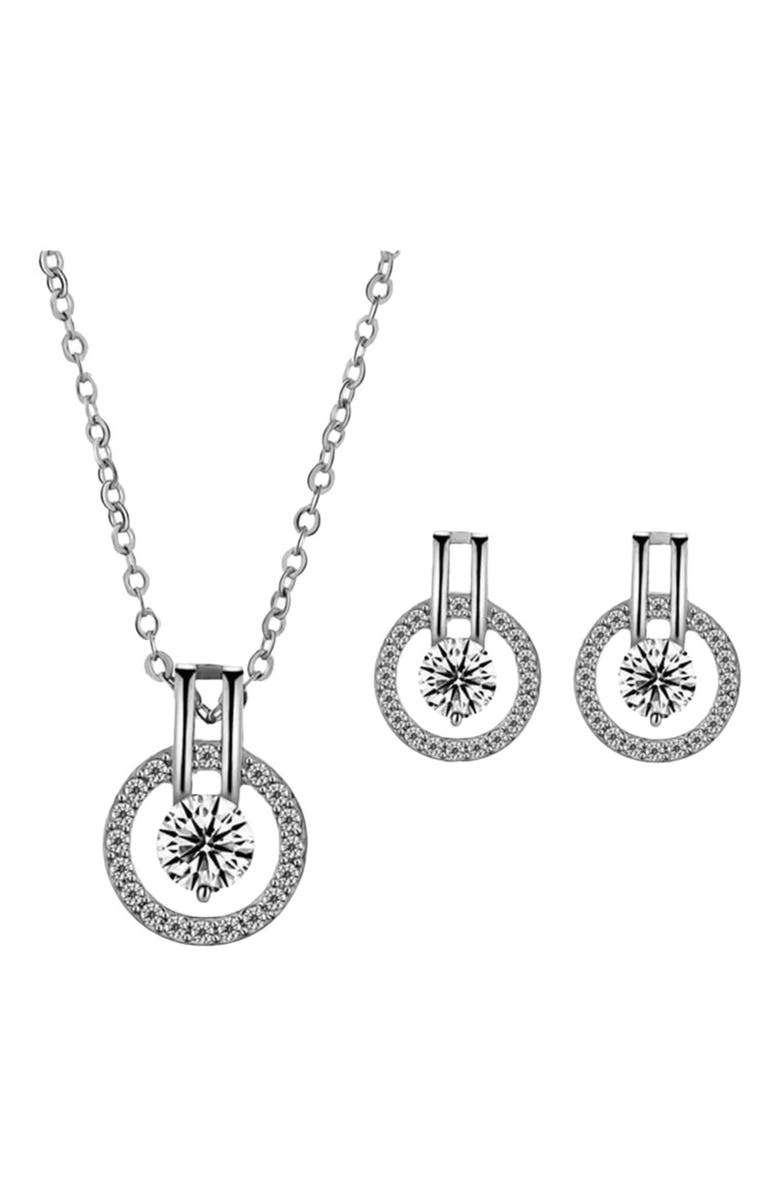 Hollywood Sensation Cubic Zirconia Necklace and Earring Set, Main, color, Silver