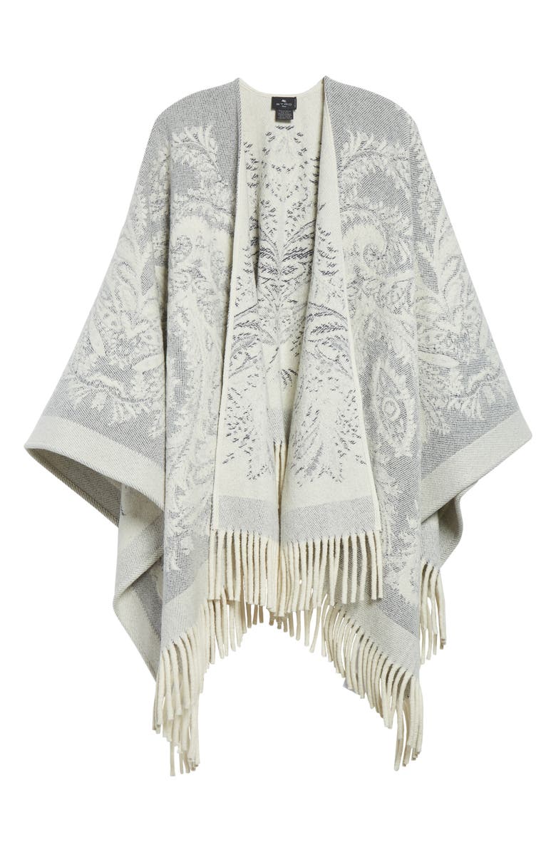 Etro Paisley Jacquard Wool Cape, Alternate, color, Grey/ White
