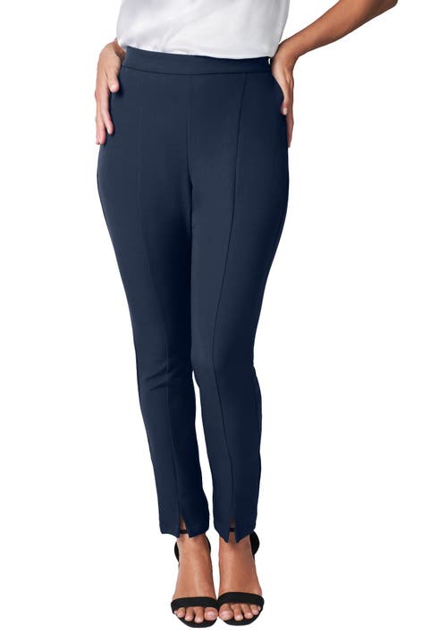 Jessica London Bi-stretch Slit Front Ankle Pant In Blue