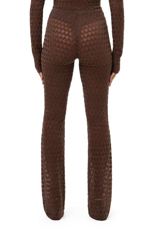 Naked Wardrobe Flocked Velvet Mesh Bootcut Pants In Brown