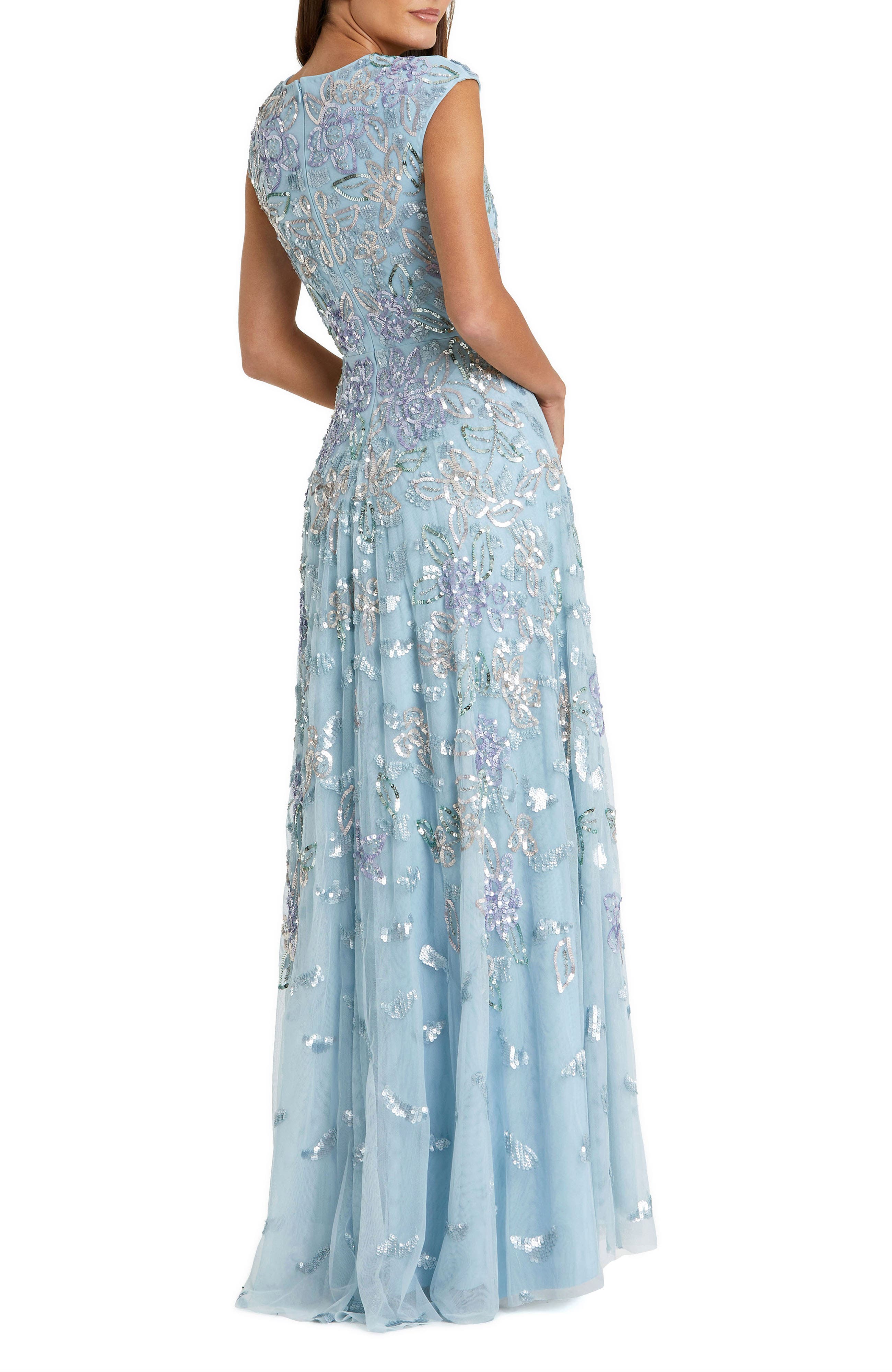 Sequined High Neck Cap Sleeve A Line Gown - image 2
