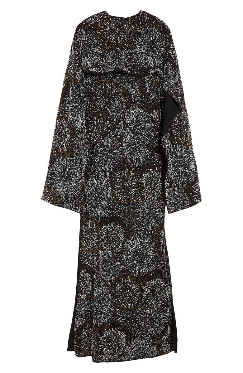 Rabanne Firework Embellished Long Sleeve Crepe Gown with Detachable Cape, Main, color, Black