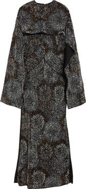Rabanne Firework Embellished Long Sleeve Crepe Gown with Detachable Cape