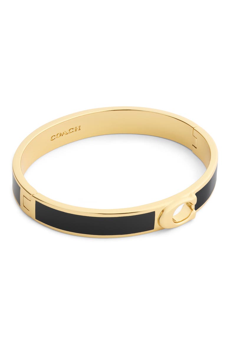 Signature C Enamel Hinge Bangle, Alternate, color, BLACK/ GOLD
