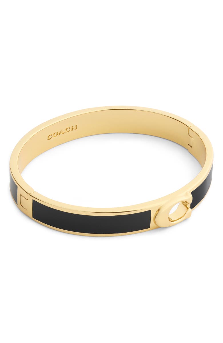 COACH Signature C Enamel Hinge Bangle, Alternate, color, Black/ Gold