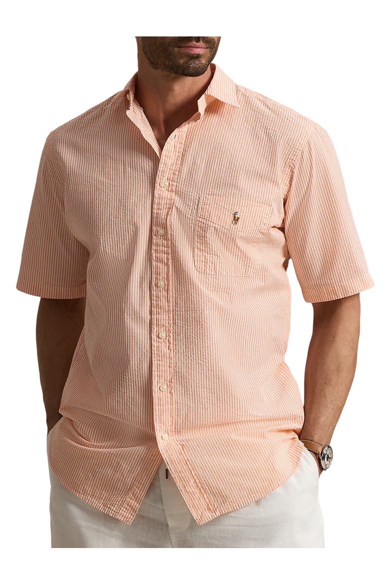 Big & Tall Seersucker Stripe Sport Shirt, Main, color, CLC PEACH AND WHITE