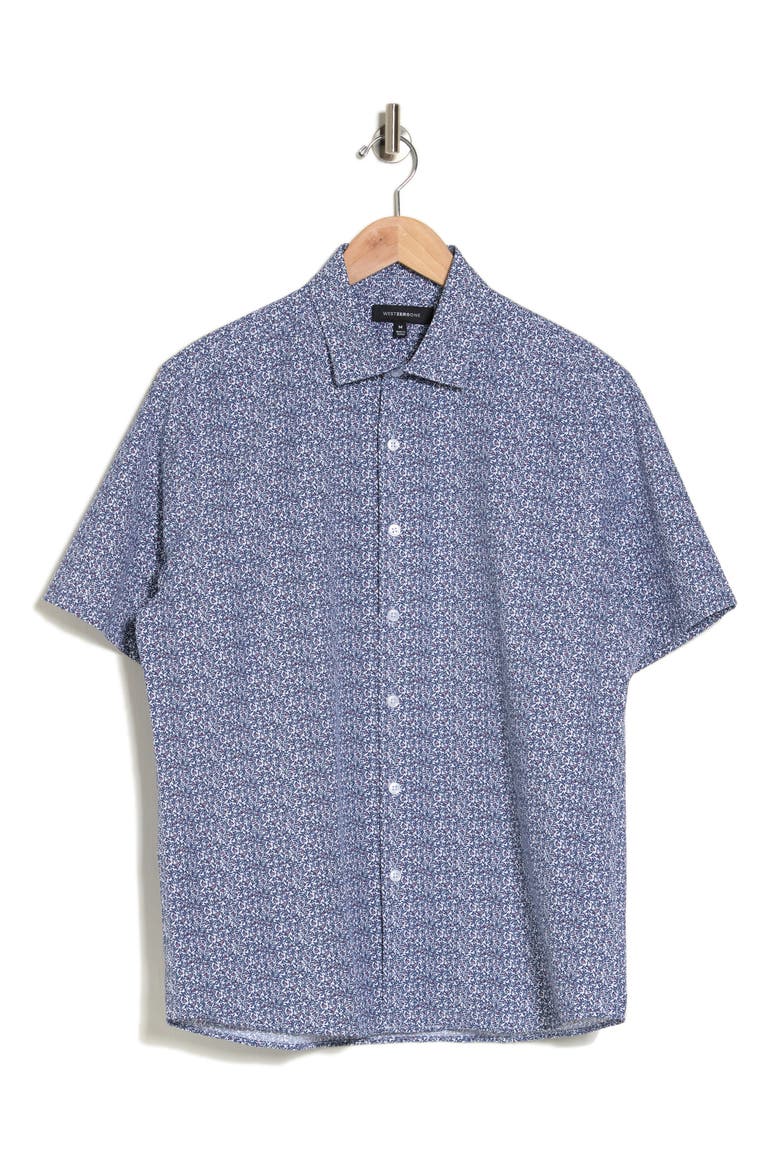 Bowfin Short Sleeve Button-Up Shirt, Alternate, color, BLUE/ WHITE