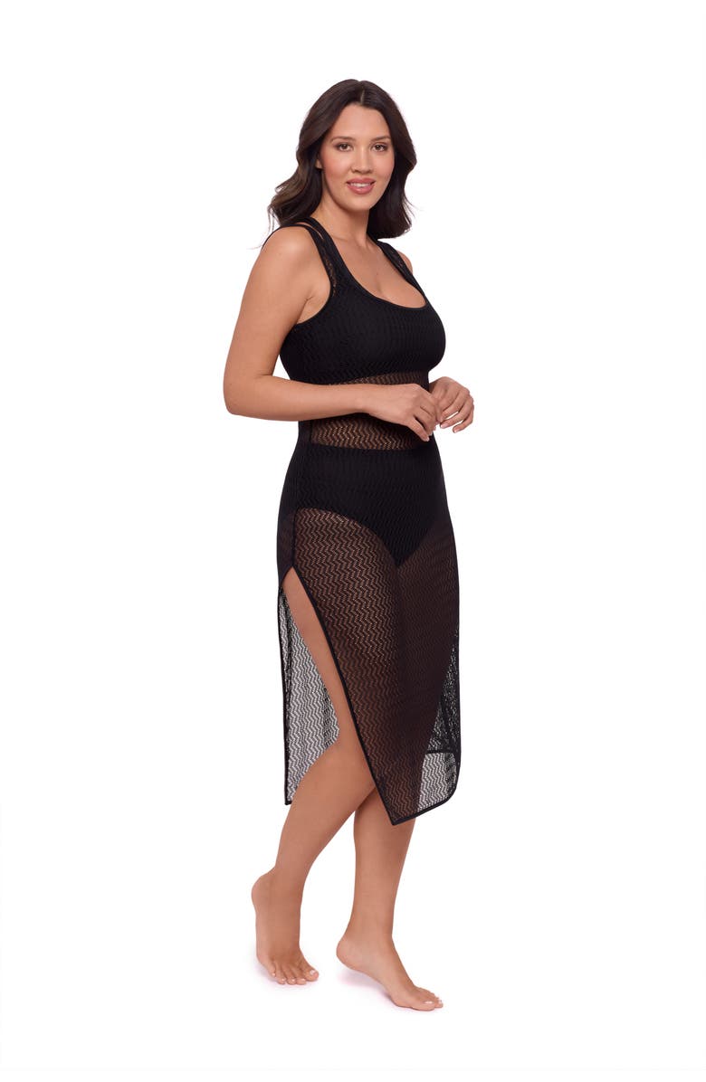 S3 Apparel Front Slit Crochet Coverup Dress, Alternate, color, Onyx Black