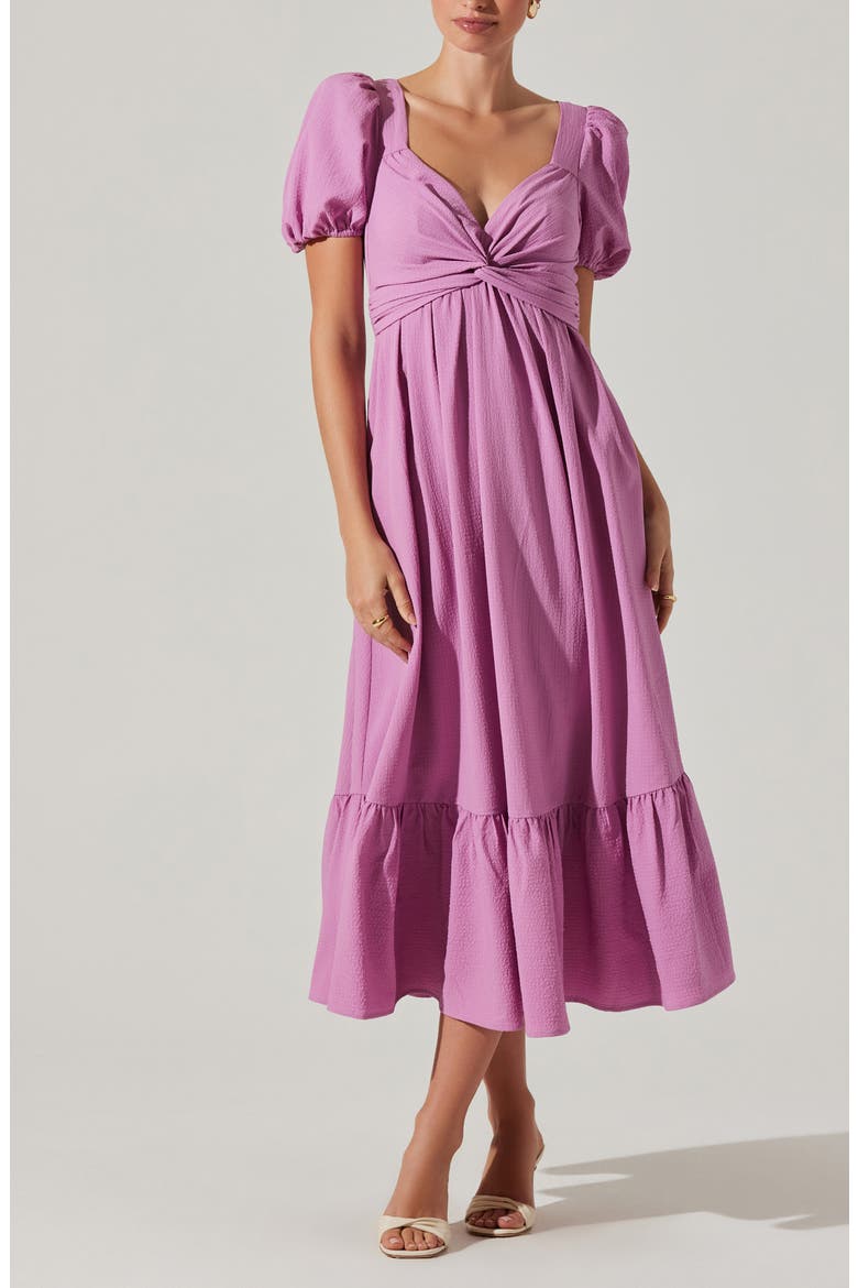 Tie Back Puff Sleeve Midi Dress, Alternate, color, ORCHID
